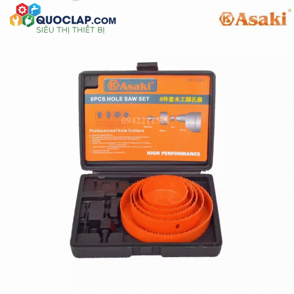 bộ công cụ khoét lỗ gỗ 8 chi tiết asaki